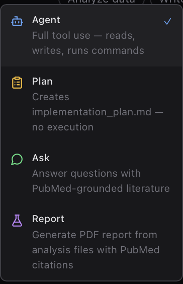 AI modes dropdown