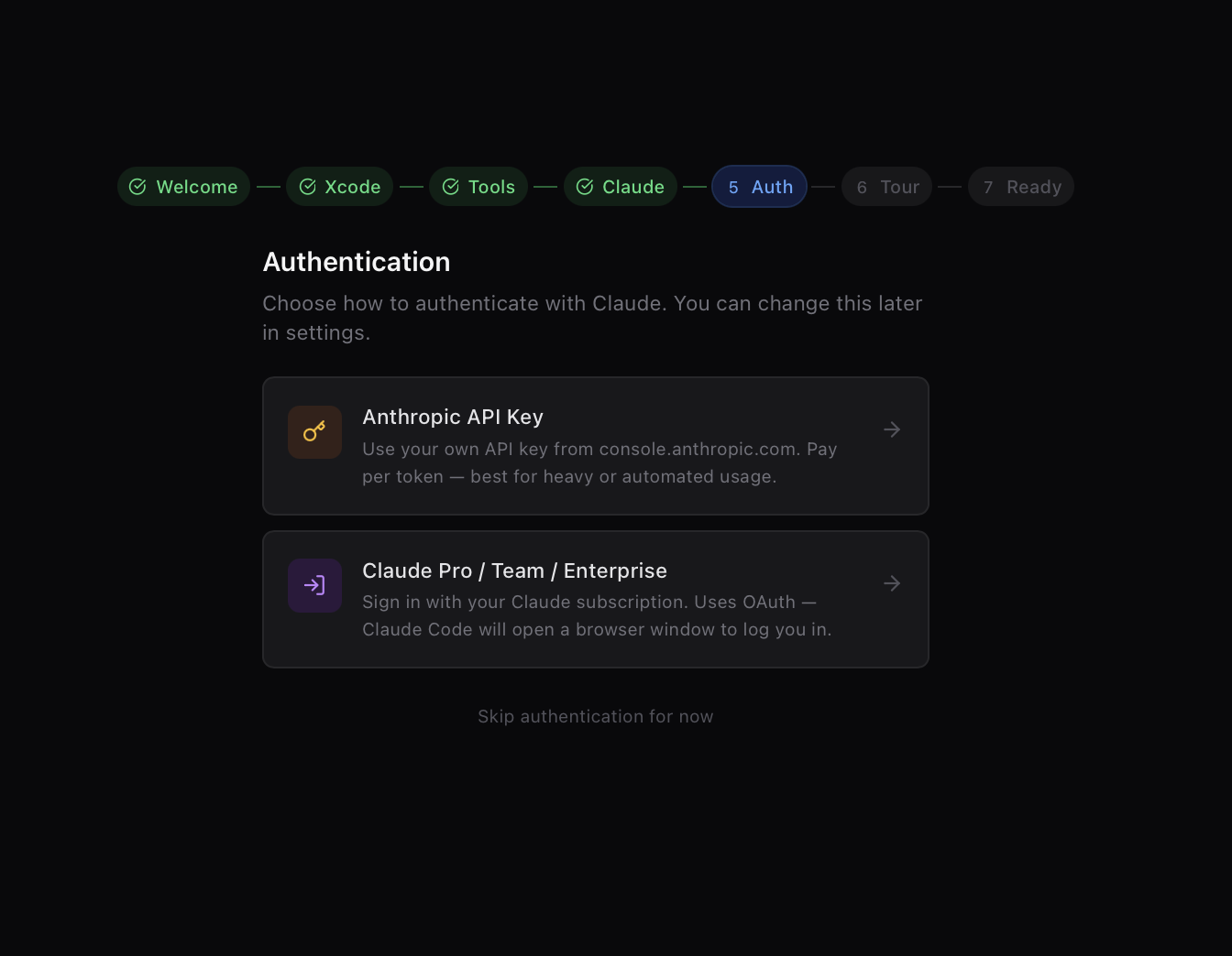 Auth method selection