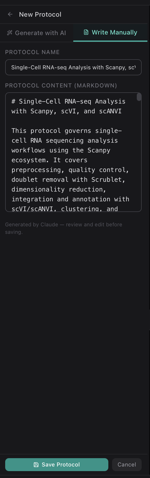Manual protocol editor